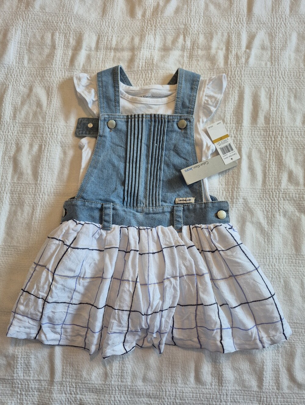 Calvin Klein Jeans girls size 3T jean jumper white skirt with white shirt NEW